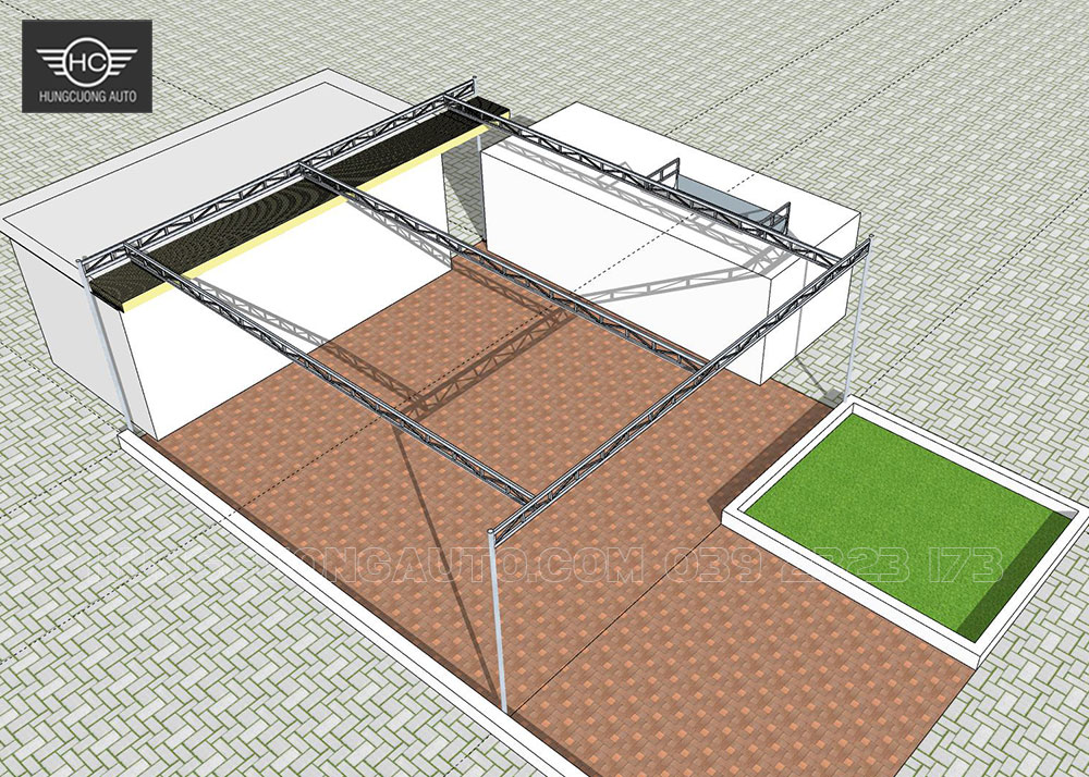 Bản vẽ mái bạt xếp cho quán cafe 12m x 8m