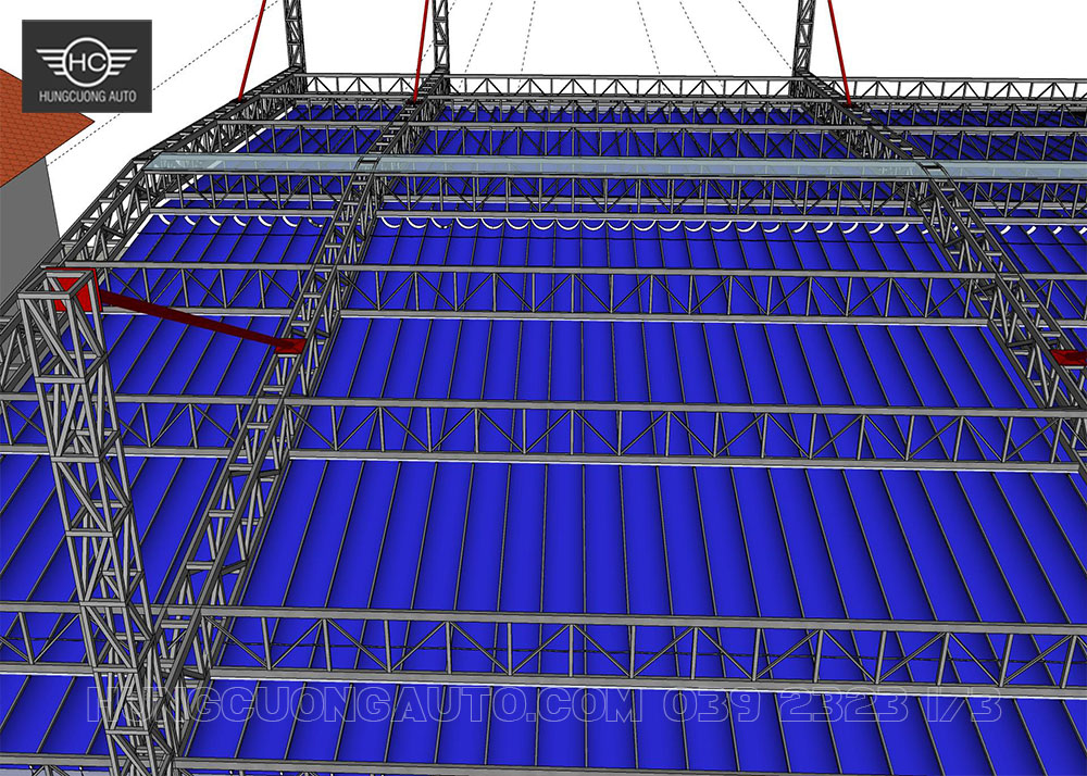 Mái xếp di động chữ A, vượt nhịp 23.5x26.3m