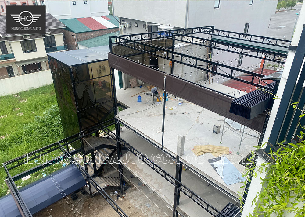 Thi công mái xếp di động tại nhà hàng hải sản rohome- thuận thành Bắc Ninh