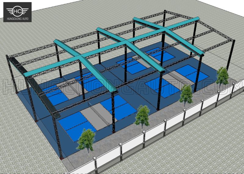 Mái bạt xếp di động sân pickleball 36.5x14.9